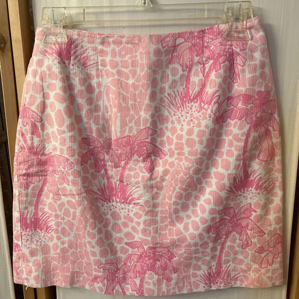 LILLY PULITZER Sz 4 Pink and White Giraffe Jungle Palm Tree Skirt White Label